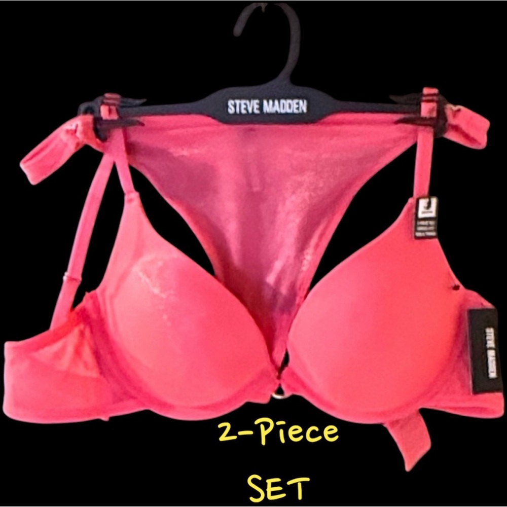 Steve Madden Bra & String Panty Set, Sparkle & Shine Pink, Sizes 34C & 36C, M